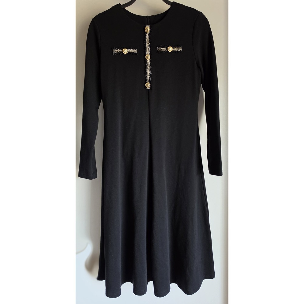 Mia Mod Midi Dress Women S Black Long Sleeve Round Neck Solid Classic Gown